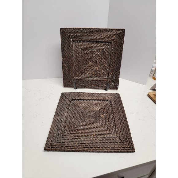 2 Woven Wicker Rattan 13" Square Charger Plates Boho Bohemian - Picture 5 of 14